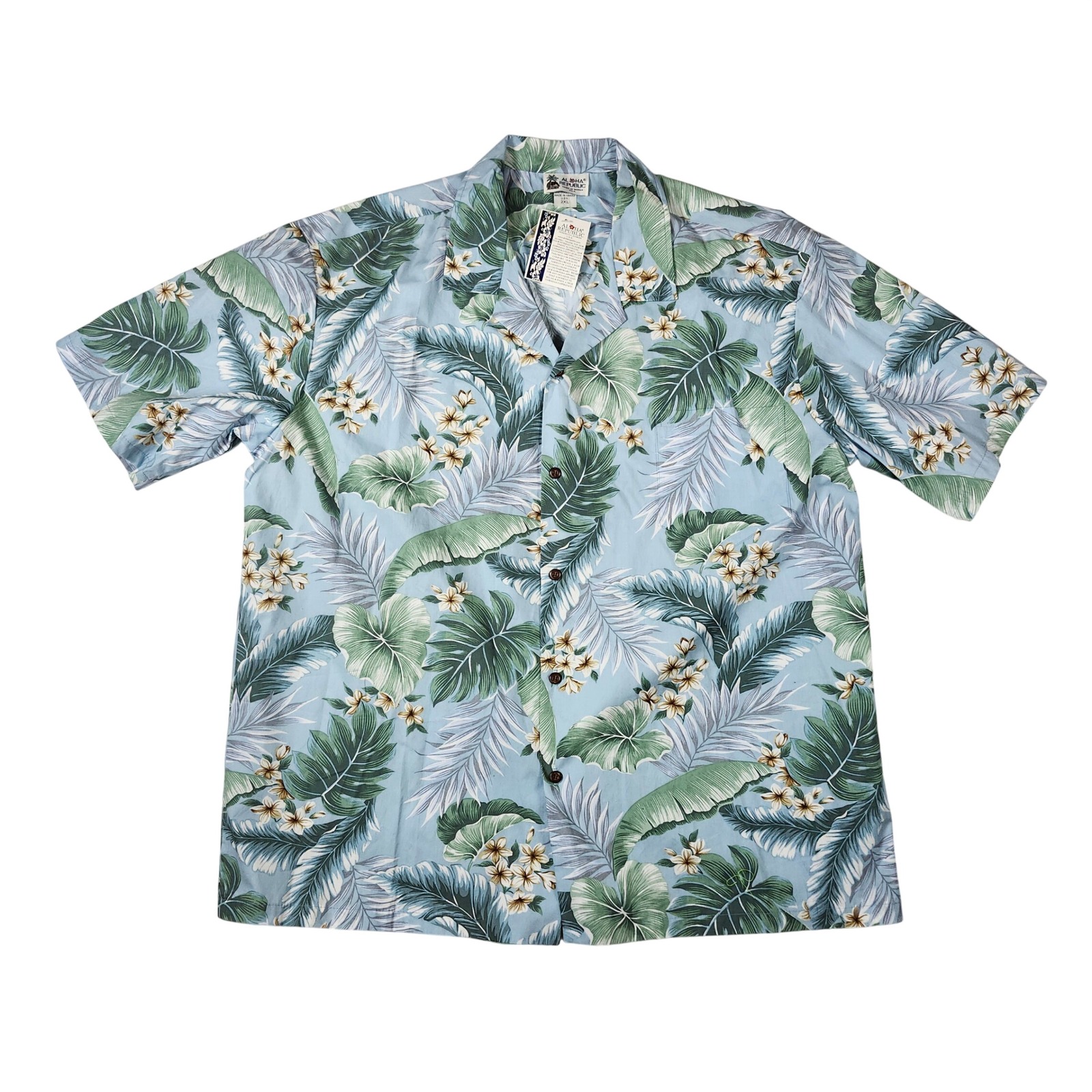 Aloha Republic Hawaiian Shirt Mens 2xl Blue New Tropical Leaf Floral Camp Usa